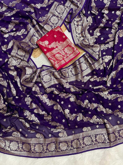 Georgette Run 49 Sarees  Georgette Zari Boder Viscose Sarees