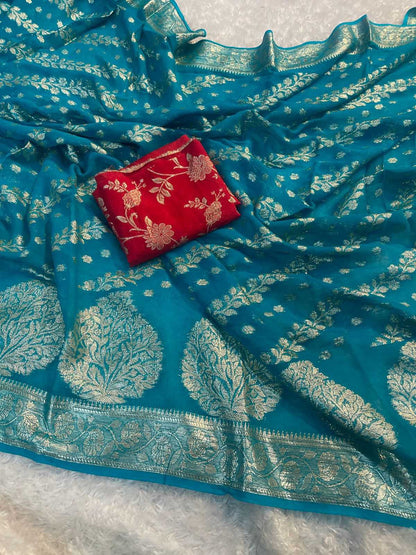 Georgette Run Banarasi Sarees  Fancy Georgette Indian Sarees