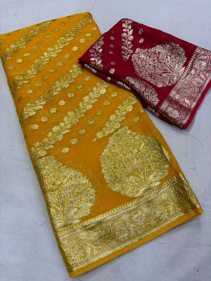 Georgette Run Leaf Sarees  Fancy Georgette Leheriya Sarees