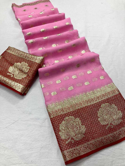 Georgette Run Rose Sarees  Indian Fancy Georgette Sarees