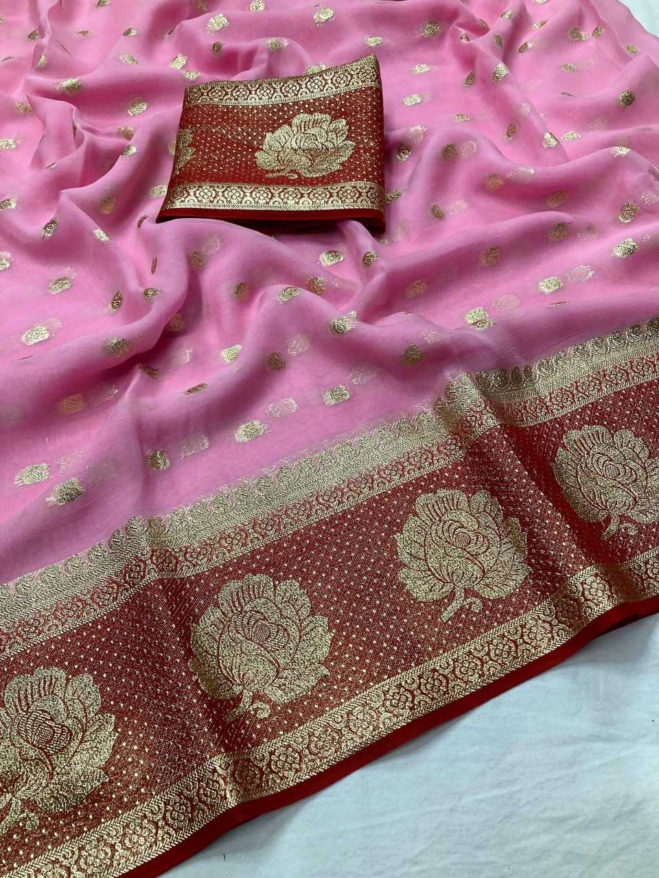 Georgette Run Rose Sarees  Indian Fancy Georgette Sarees