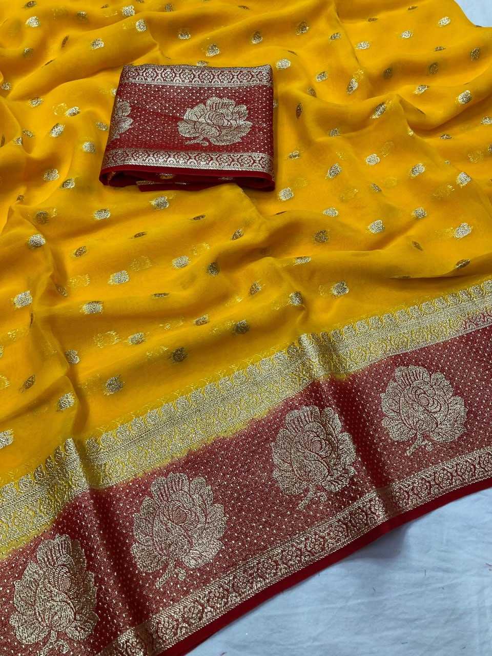 Georgette Run Rose Sarees  Indian Fancy Georgette Sarees