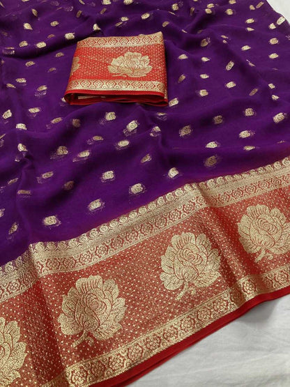 Georgette Run Rose Sarees  Indian Fancy Georgette Sarees