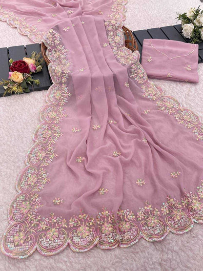 Georgette Rvt 601 Sarees  Fancy Georgette Embroidery Sarees