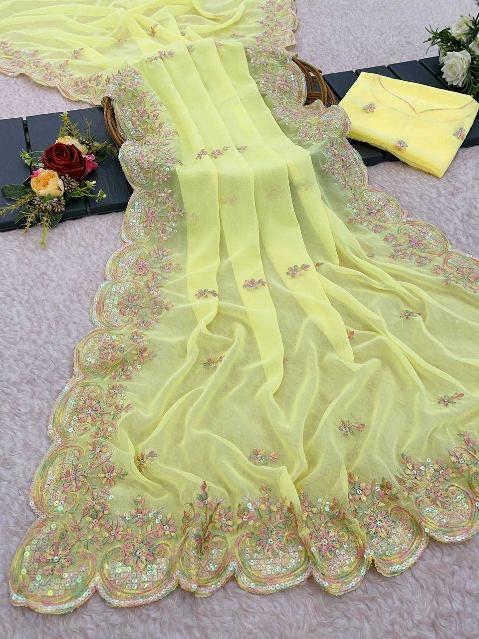 Georgette Rvt 601 Sarees  Fancy Georgette Embroidery Sarees