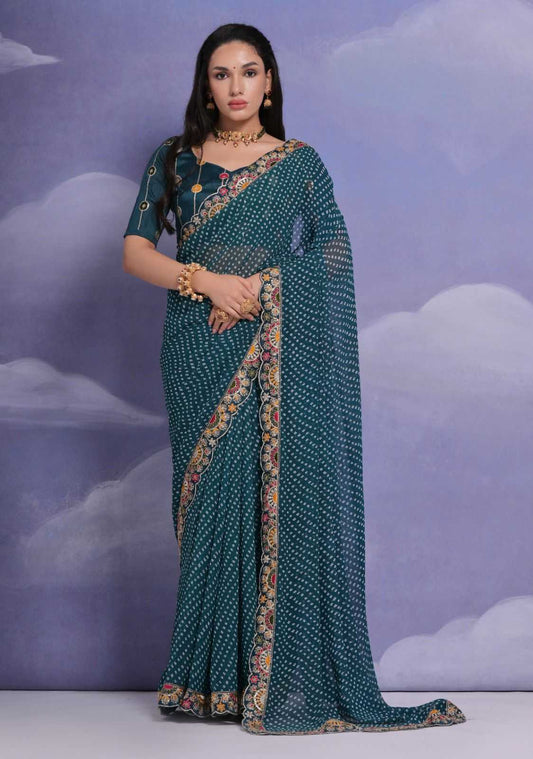 Georgette Rvt 606 Sarees  Georgette Lace Border Bandhani Bandhej Sarees