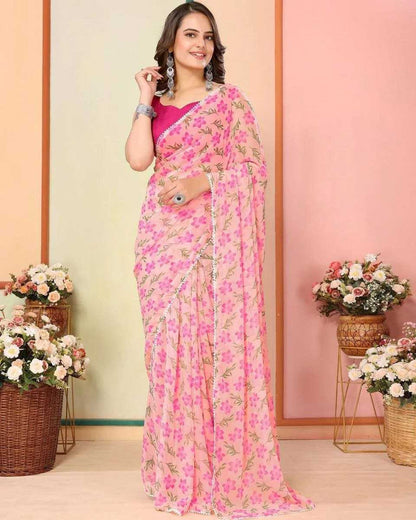 Georgette Sri 314 Sarees  Peinted Ready To Wear Pre Draped Georgette Sarees