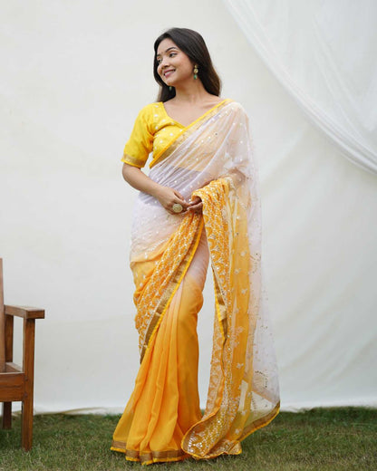 Georgette Vsg  Yellow  Sarees