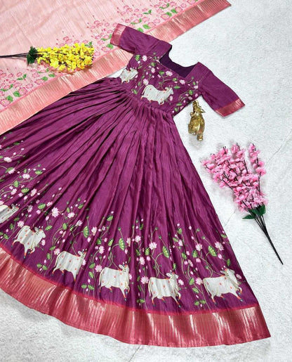 Handloom Silk Kesh108 5605 Gowns  Printed Fancy Anarkali Long Gowns