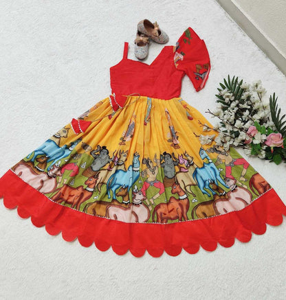 Heavy Maslin Cotton Kesh168 Mnt09 Kids Wear  Kids Gowns Girls Cotton Frocks Kids Ethnic Wear Gowns Kids Festive Wear Kids Diwali Clothes Kids Party Wear Ethnic