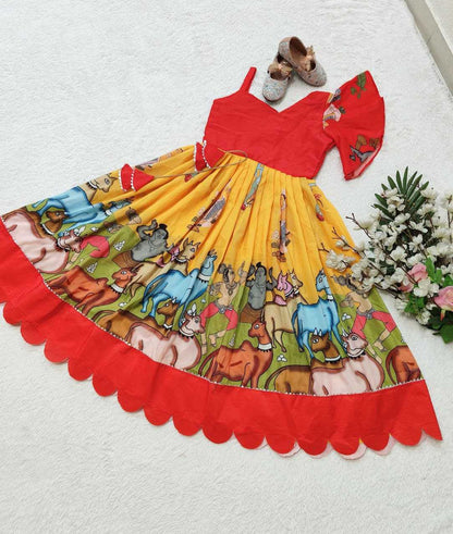 Heavy Maslin Cotton Kesh168 Mnt09 Kids Wear  Kids Gowns Girls Cotton Frocks Kids Ethnic Wear Gowns Kids Festive Wear Kids Diwali Clothes Kids Party Wear Ethnic