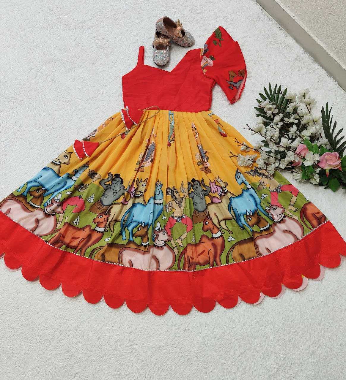 Heavy Maslin Cotton Kesh168 Mnt09 Kids Wear  Kids Gowns Girls Cotton Frocks Kids Ethnic Wear Gowns Kids Festive Wear Kids Diwali Clothes Kids Party Wear Ethnic