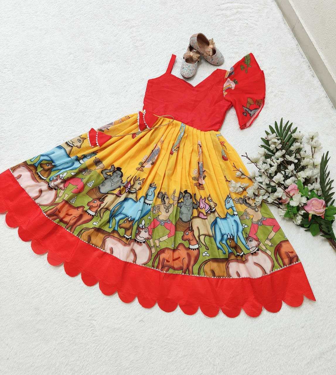 Heavy Maslin Cotton Kesh168 Mnt09 Kids Wear  Kids Gowns Girls Cotton Frocks Kids Ethnic Wear Gowns Kids Festive Wear Kids Diwali Clothes Kids Party Wear Ethnic