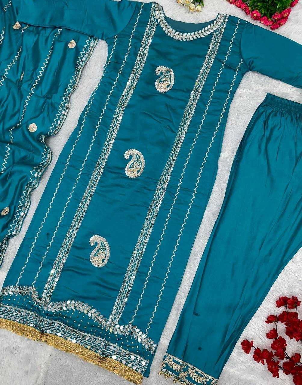 Heavy Roman Silk Kesh139 1641 Suits & Dresses  Pakistani Embroidery Palazzo Ladies Silk Suits