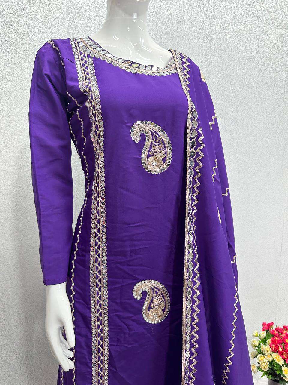 Heavy Roman Silk Kesh139 1641 Suits & Dresses  Pakistani Embroidery Palazzo Ladies Silk Suits