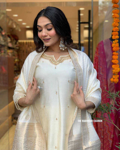 Heavy Roman Silk Kesh211 Ldy07 Suits & Dresses  Embroidered Ladies Silk Party Wear Wedding Red Salwar White Salwar Suits