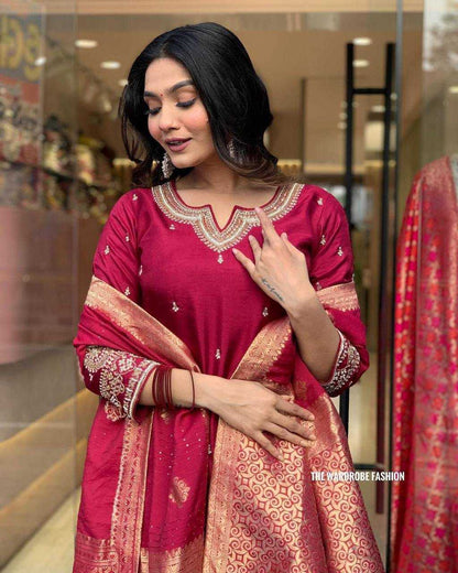 Heavy Roman Silk Kesh211 Ldy07 Suits & Dresses  Embroidered Ladies Silk Party Wear Wedding Red Salwar White Salwar Suits