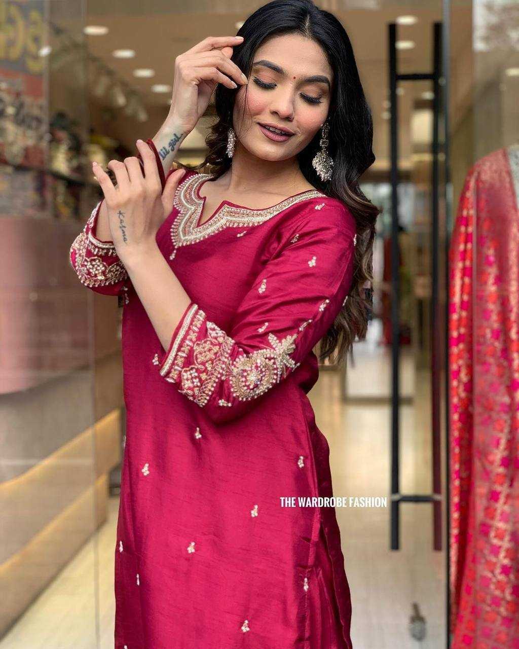 Heavy Roman Silk Kesh211 Ldy07 Suits & Dresses  Embroidered Ladies Silk Party Wear Wedding Red Salwar White Salwar Suits