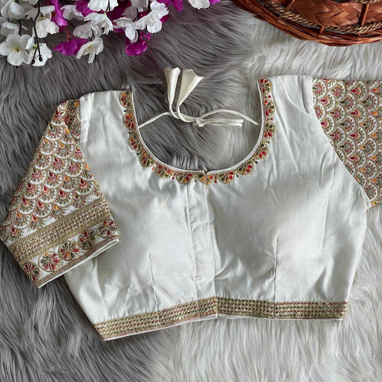 Heavy Roman Silk Rin117 216 Readymade Blouse  Sequence Embroidery Fashion Blouse