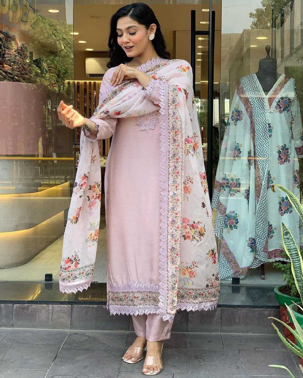 Heavy Roman Silk Rin201 Rrd02 Suits & Dresses Islamic Clothing  Ladies Pakistani Embroidered Ladies Silk Suits