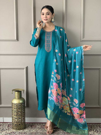 Heavy Roman Silk Smc Sofia Suits & Dresses  Embroidery Ladies Salwar Suits