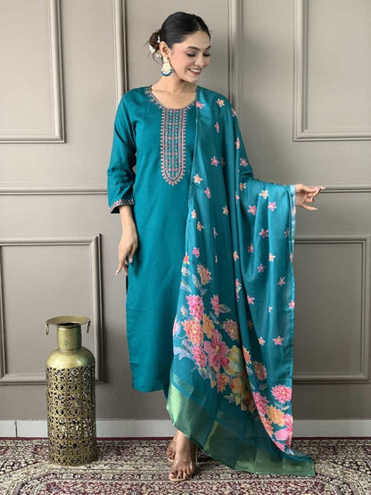 Heavy Roman Silk Smc Sofia Suits & Dresses  Embroidery Ladies Salwar Suits