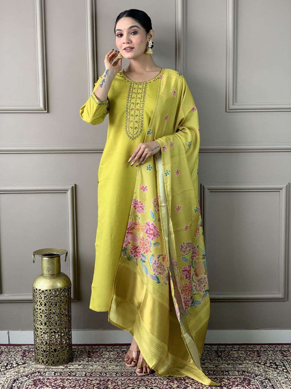 Heavy Roman Silk Smc Sofia Suits & Dresses  Embroidery Ladies Salwar Suits