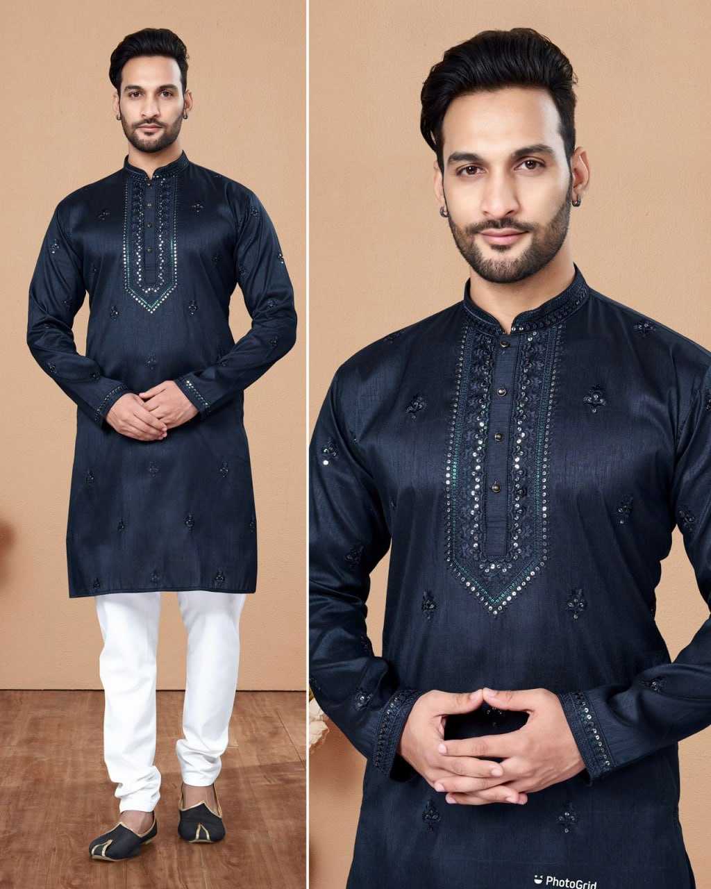 Heavy Silk Inl  253 Mens Wear  Mens Kurta Pyjama Silk Embroidered Kurta Pyjama