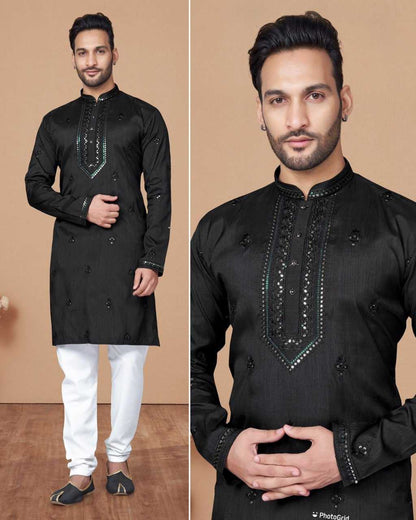 Heavy Silk Inl  253 Mens Wear  Mens Kurta Pyjama Silk Embroidered Kurta Pyjama