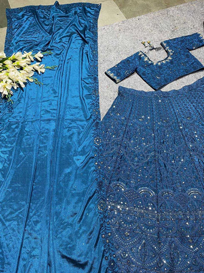 Heavy Silk Kesh164 202 Lehengas  Desigenr Silk Wedding Sequins Blue Lehengas