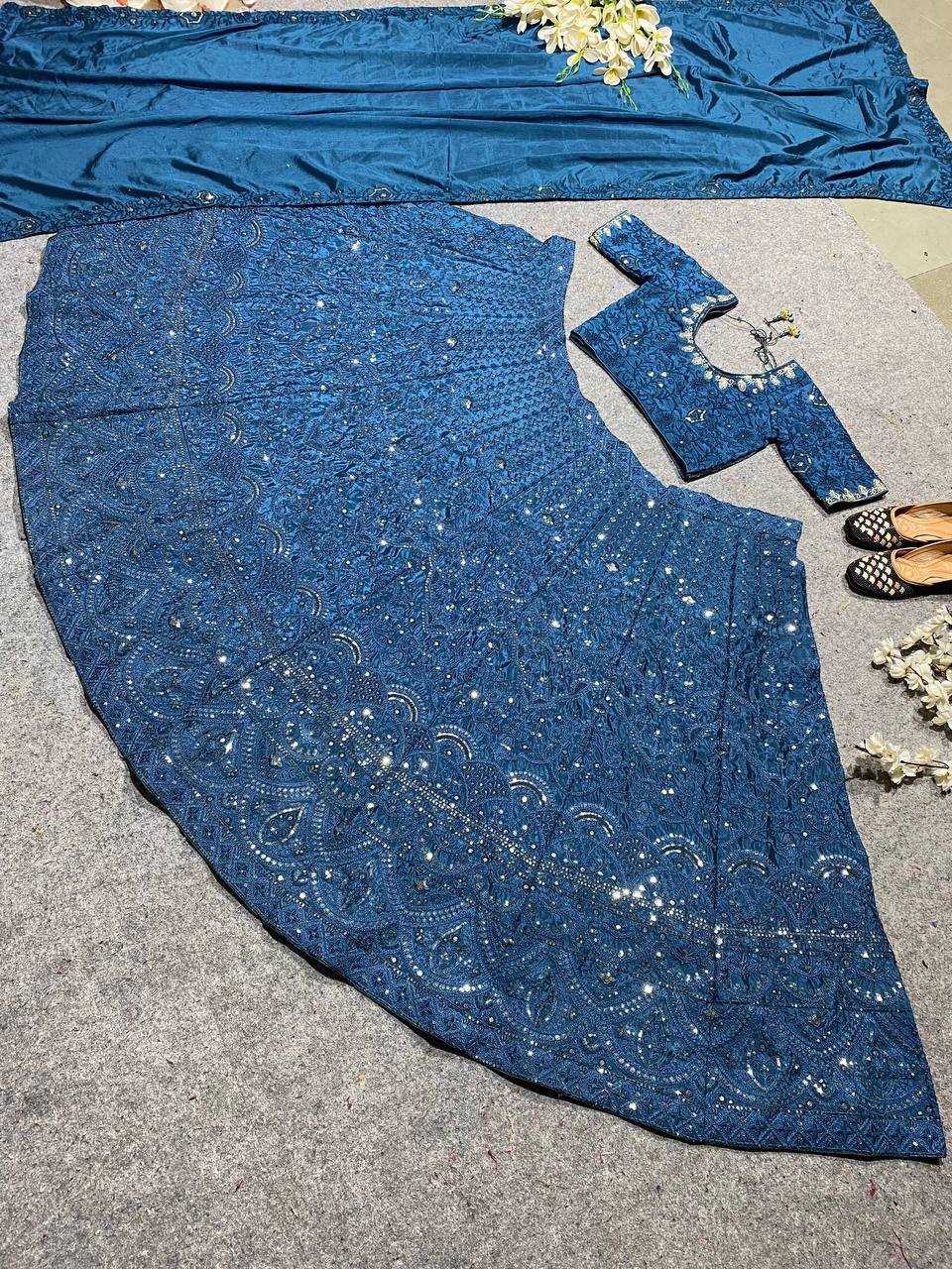 Heavy Silk Kesh164 202 Lehengas  Desigenr Silk Wedding Sequins Blue Lehengas