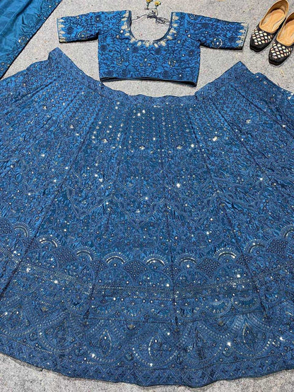 Heavy Silk Kesh164 202 Lehengas  Desigenr Silk Wedding Sequins Blue Lehengas