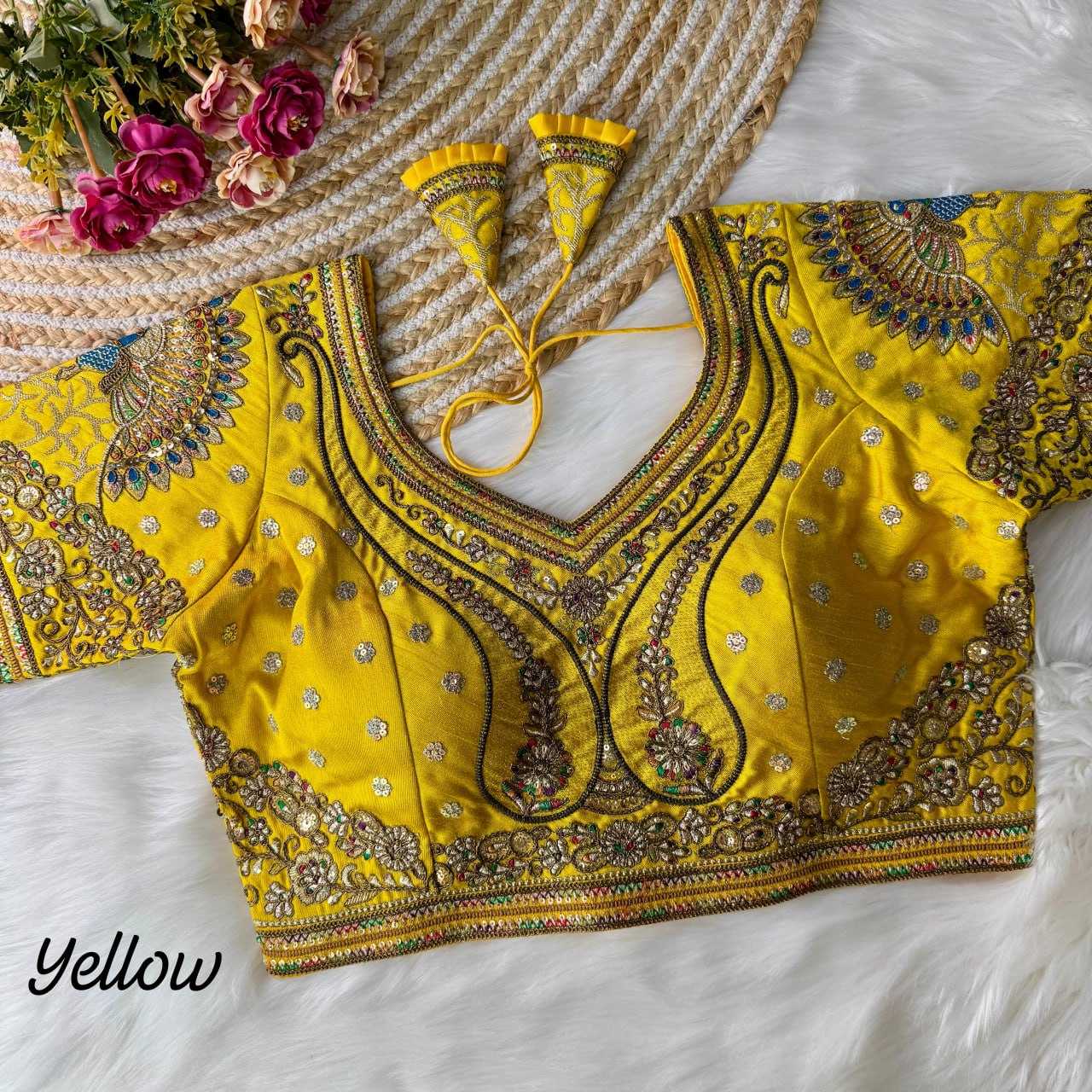 Italian Silk Kesh111 Rrk26 Readymade Blouse  V-Neck Sequence Embroidery Designer Party Wear Fashion Silk Blouse