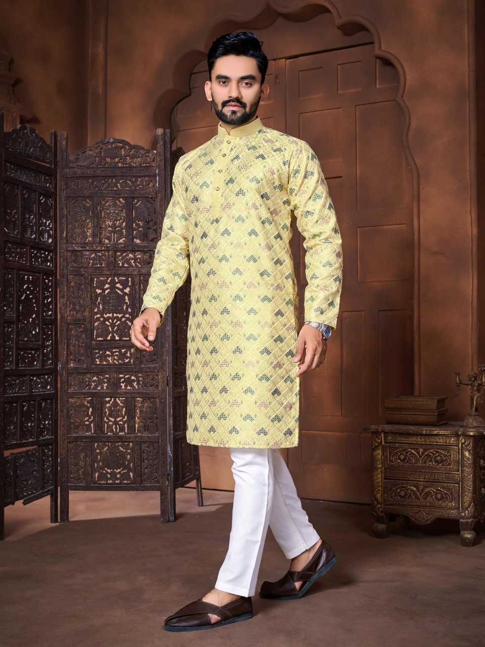 Italian Silk Rin111 Maharaja Mens Wear  Mens Kurta Pyjama Silk Kurta Embroidered Kurta Pyjama