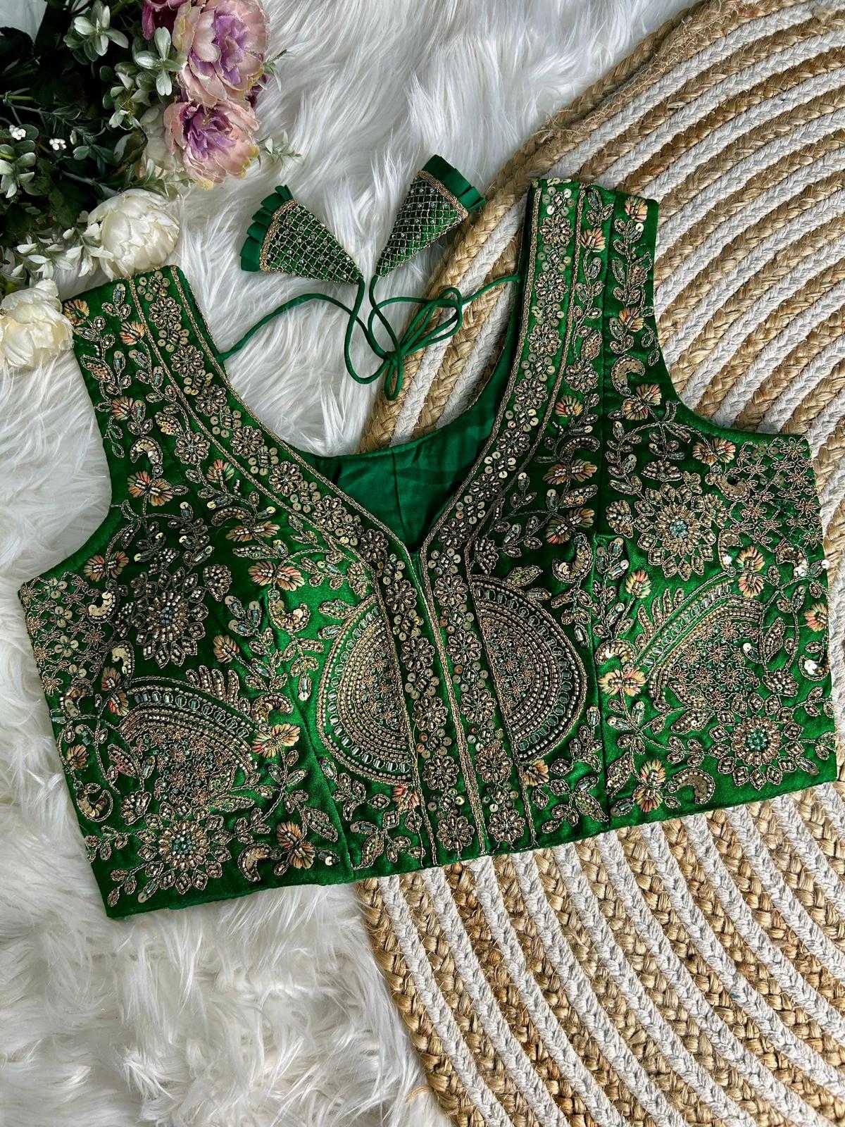 Italian Silk Rrk 12 Readymade Blouse  V-Neck Designer Sleeveless Blouse