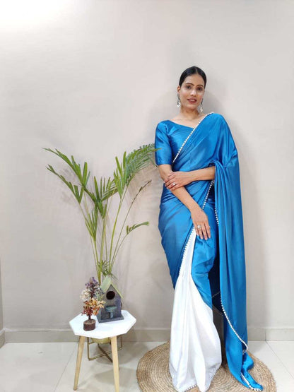 Japan Sartin Kesh208 063 Sarees  Crape Satin Half And Half Plain Solid Sartin Sarees