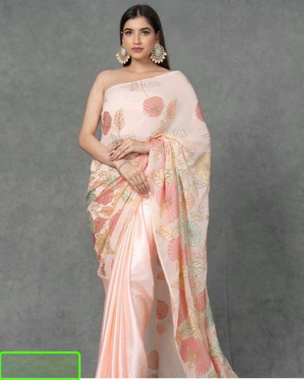 Japan Sartin Ksb 80 Sarees  Fancy Crape Satin Embroidered Sarees