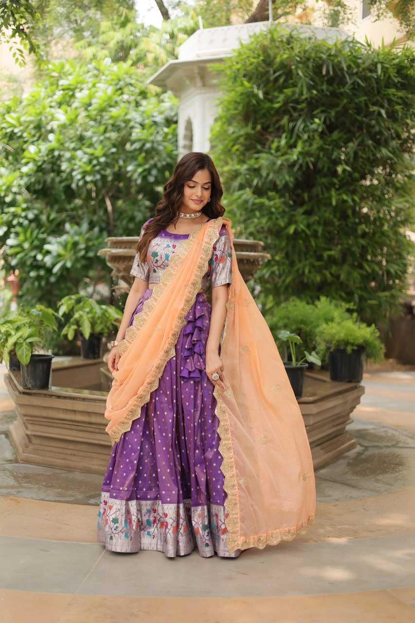 Jequard Silk Kesh132 7126 Lehengas  Kalamkari Traditional Lehenga With Blouse Purple Lehengas