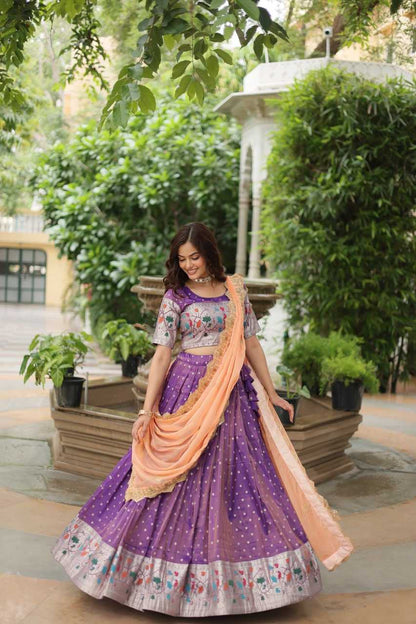 Jequard Silk Kesh132 7126 Lehengas  Kalamkari Traditional Lehenga With Blouse Purple Lehengas