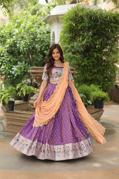 Jequard Silk Kesh132 7126 Lehengas  Kalamkari Traditional Lehenga With Blouse Purple Lehengas