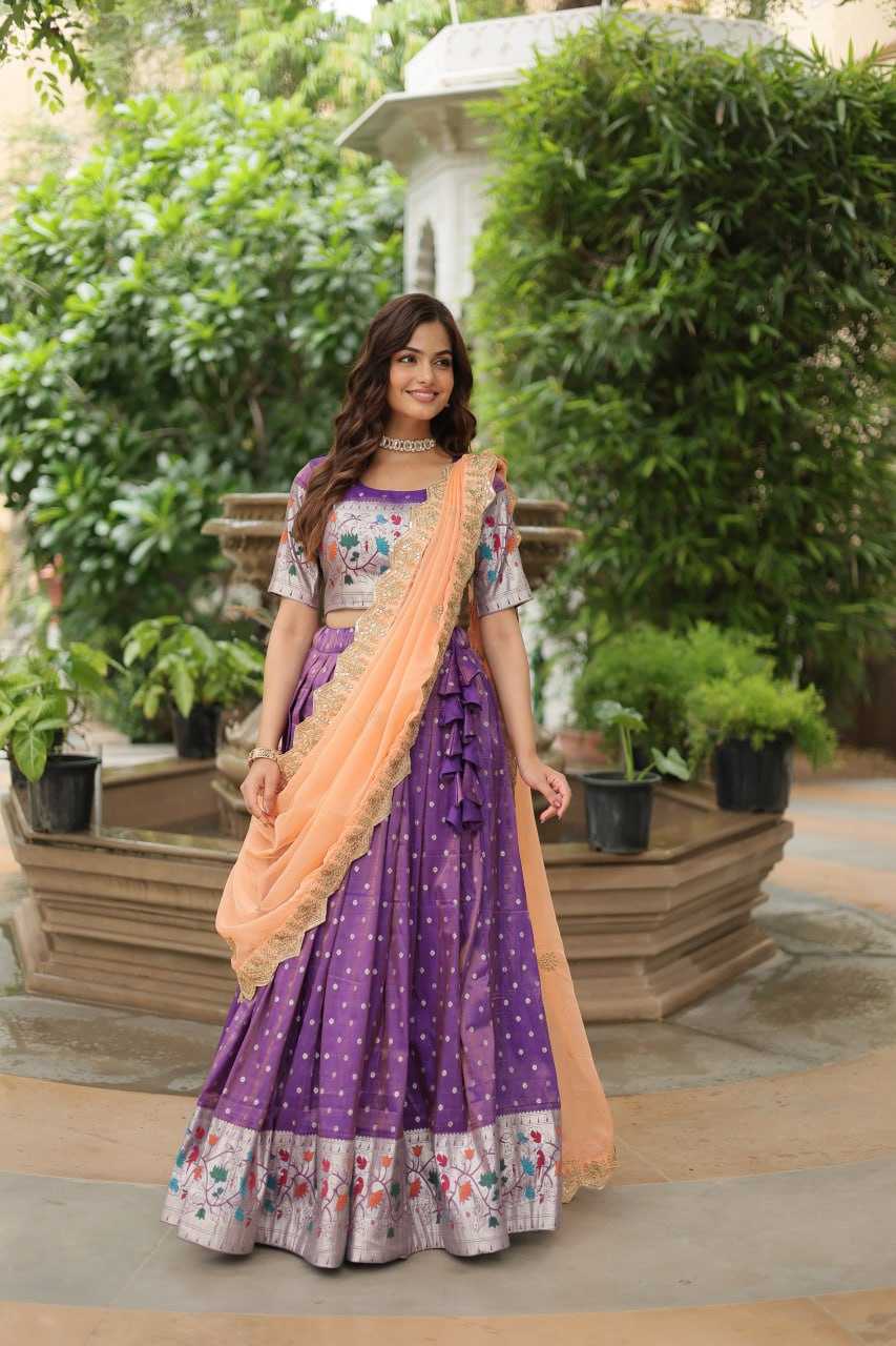 Jequard Silk Kesh132 7126 Lehengas  Kalamkari Traditional Lehenga With Blouse Purple Lehengas