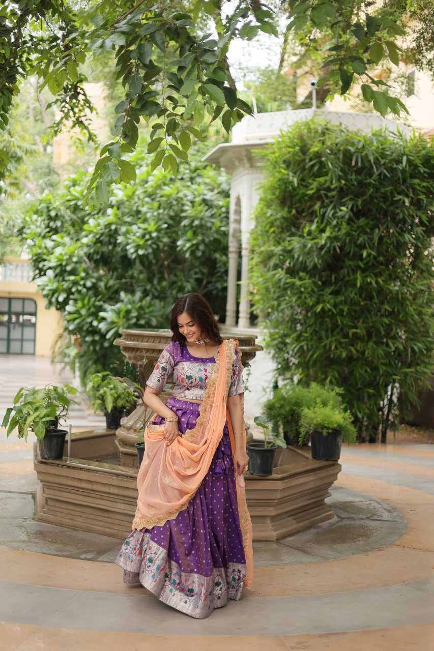 Jequard Silk Kesh132 7126 Lehengas  Kalamkari Traditional Lehenga With Blouse Purple Lehengas