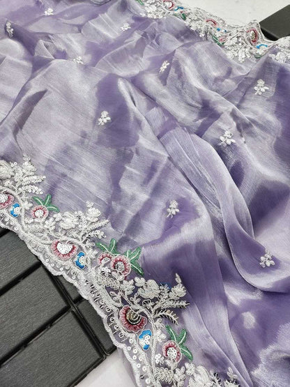 Jimmy Choo Kesh188 9206 Sarees  Jimmy Choo Embroidered Cutwork Silk Purple Sarees