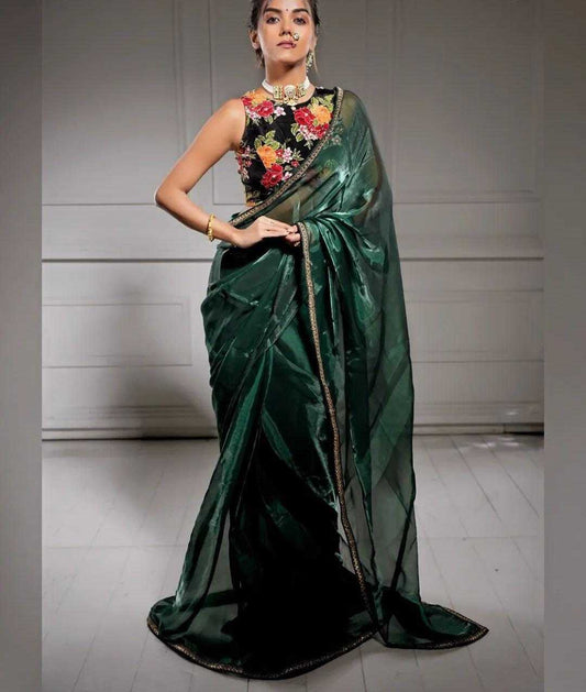 Jimmy Choo Kesh189 Aarju Sarees  Jimmy Choo Fancy Sequence Lace Border Green Sarees