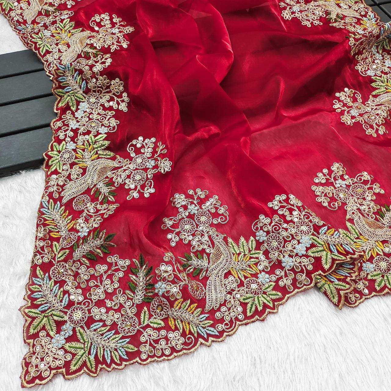 Jimmy Choo Rin187 665 Sarees  Jimmy Choo Sequence Embroidered Red Sarees