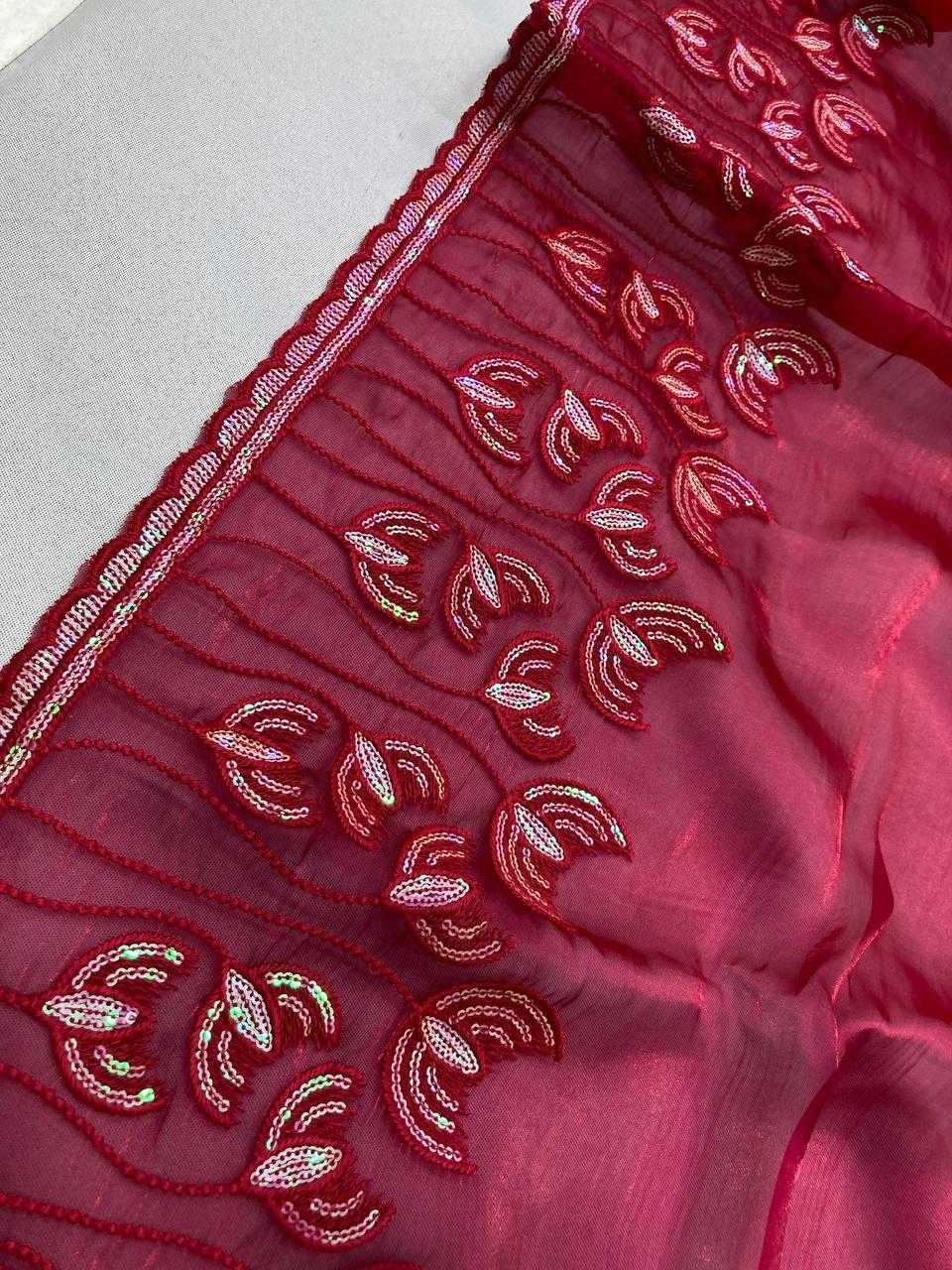 Jimmy Choo Rin188 Canberry4 Sarees  Jimmy Choo Embroidered Cutwork Sequins Work Sarees