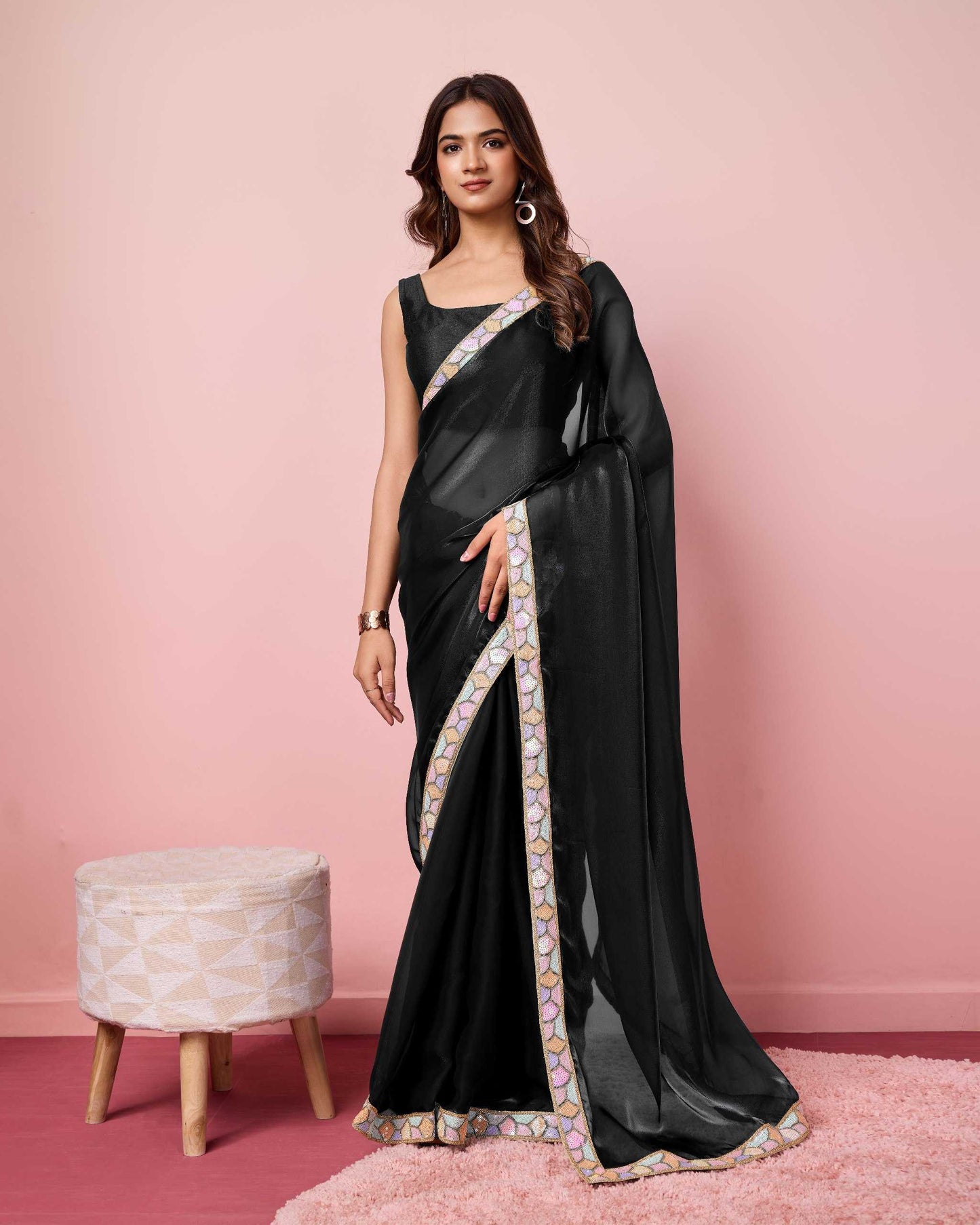 Jimmy Choo Rvl 27 Sarees  Jimmy Choo Party Wear Lace Border Sarees