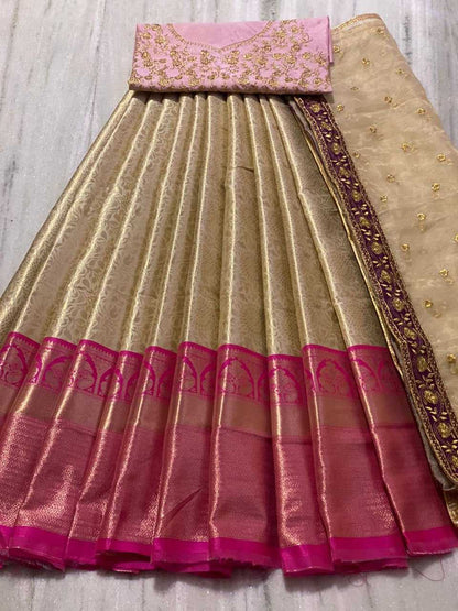 Kanjivaram Silk Kesh162 Vrt20 Lehengas  Lehenga Sarees Silk Zari Work Golden Lehengas