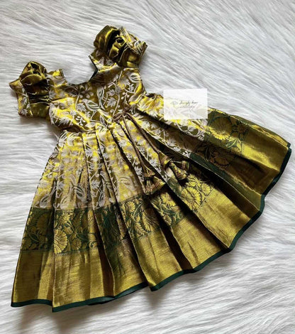 Kanjivaram Silk Rpvr Same Kids Wear  Kids Gowns E