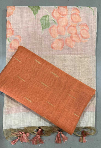 Khadi Cotton Rin163 Rae31 Sarees  Printed Cotton Linen Sarees